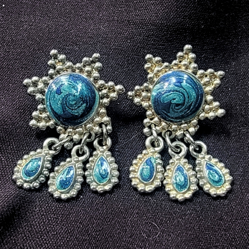 Funky blue and silver drop earrings